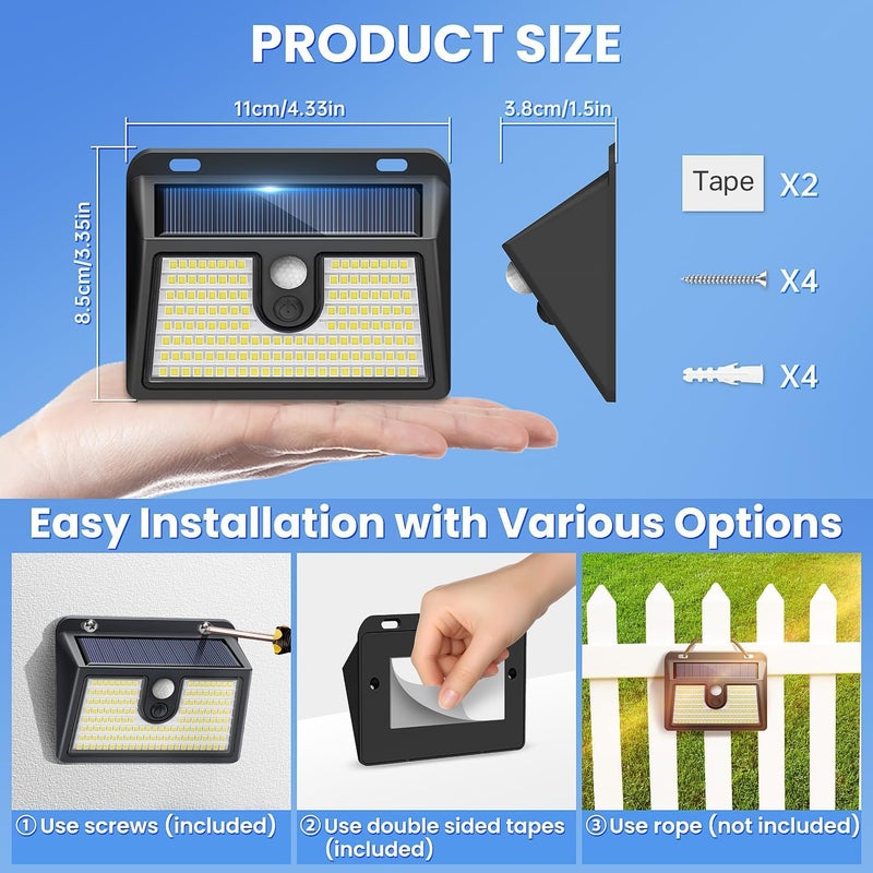 CLAONER [2 Packs] Solar Motion Sensor Outdoor Lights, Super Bright Solar Lights Outdoor Waterproof, 3 Lighting Modes Security Wall Light for Outside Walking Dog Fence Backyard Deck Garden Door Step Garage - Image 4