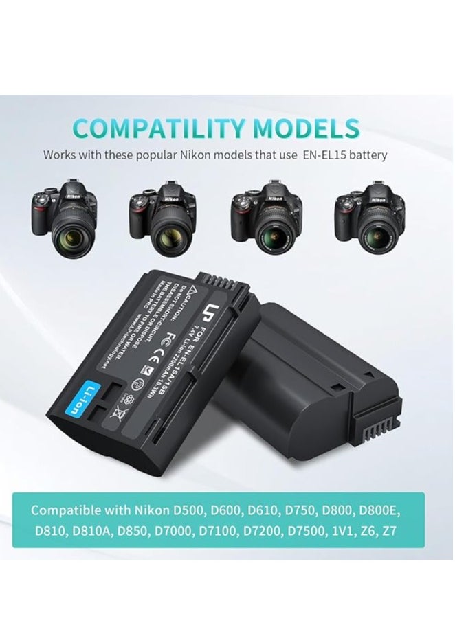 Generic - Rechargeable Battery EN-EL15 for Nikon D7500, D7200, D7100, D7000, D850, D750, D500, D810, D810, D800, D800, D800, D610, L15 D600 and more - Image 1