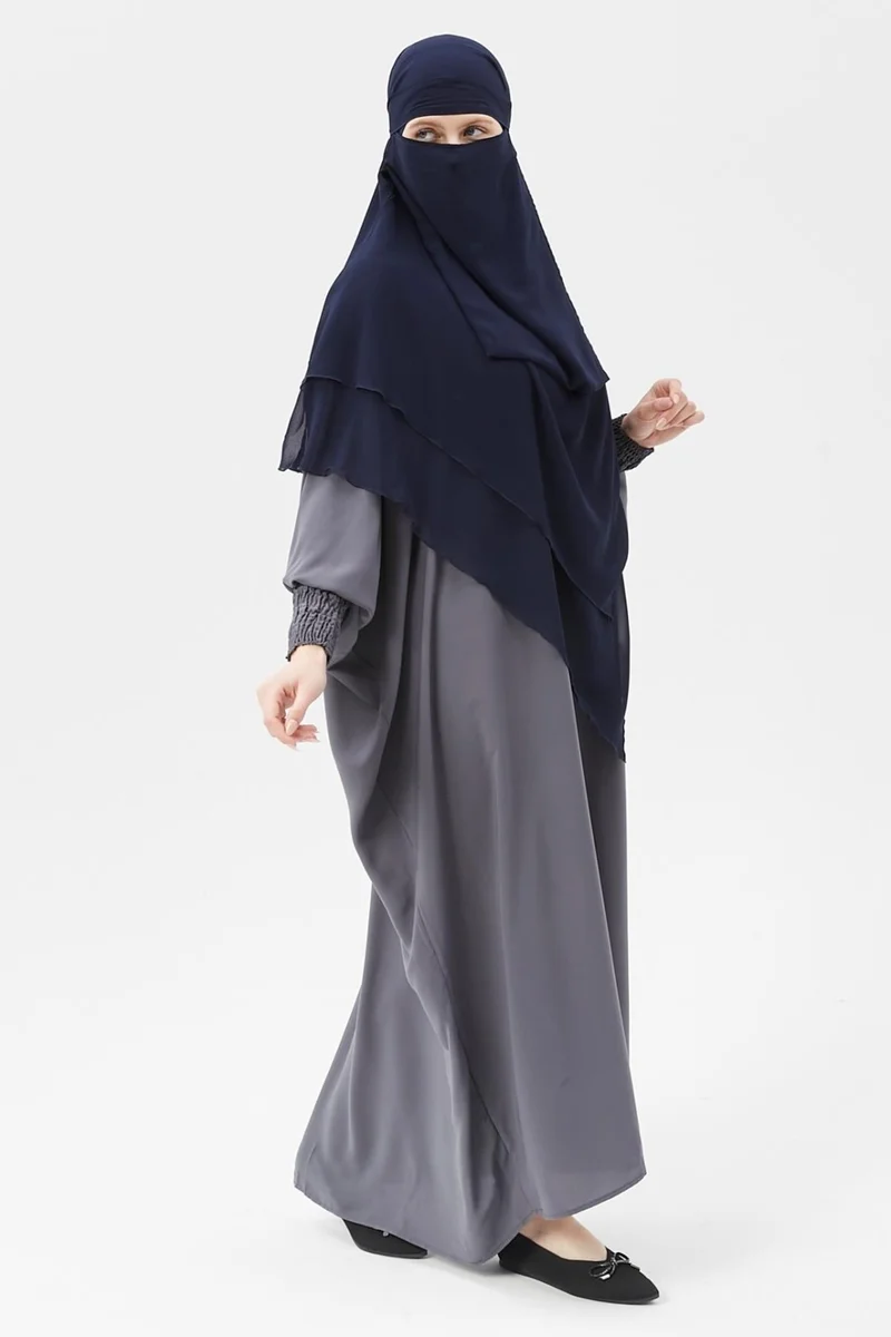 Altobeh Ready Practical Chiffon Three Layer Veiled Triangle Hajj Umrah Shawl Soufflé Hijab Nikap