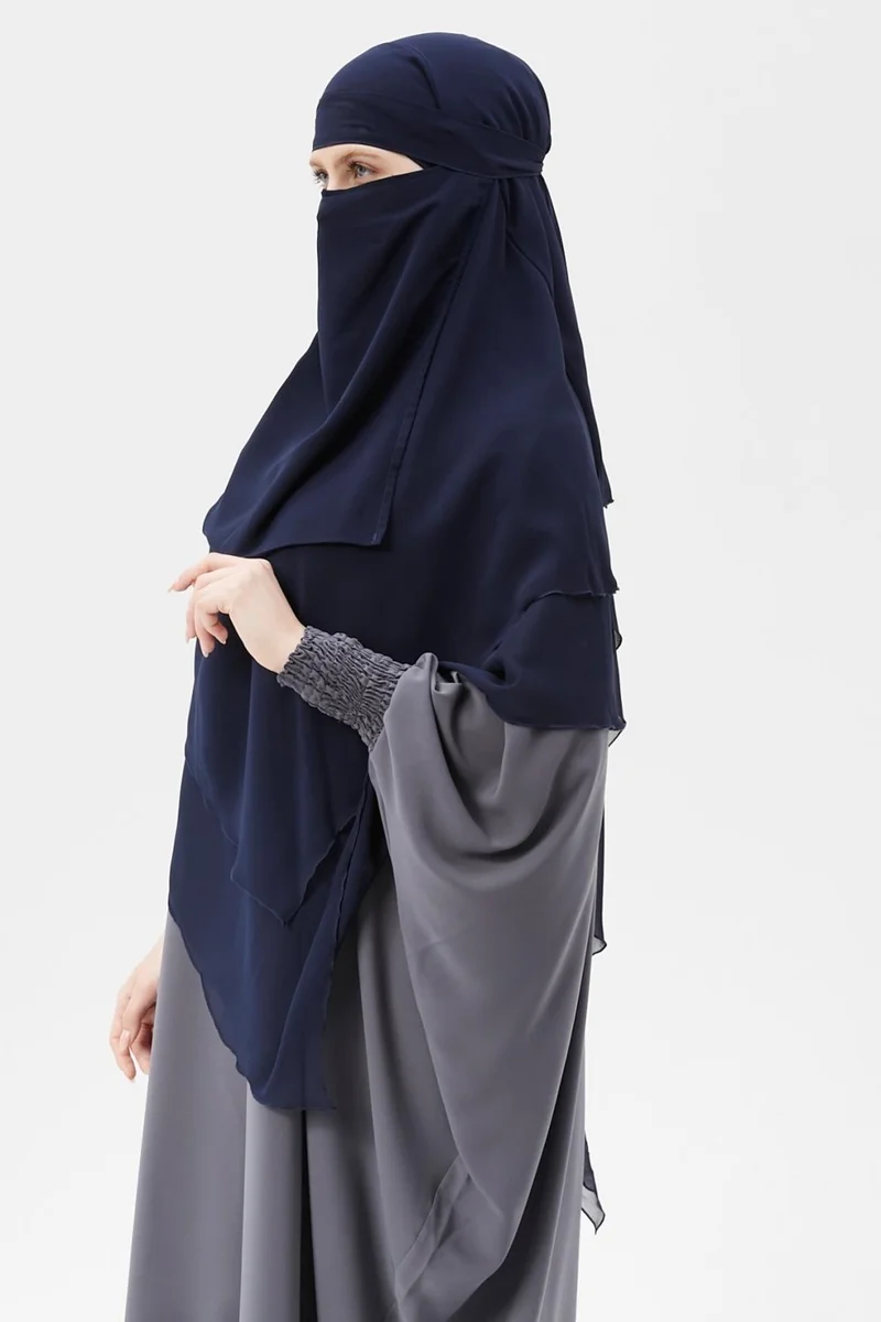 Altobeh Ready Practical Chiffon Three Layer Veiled Triangle Hajj Umrah Shawl Soufflé Hijab Nikap