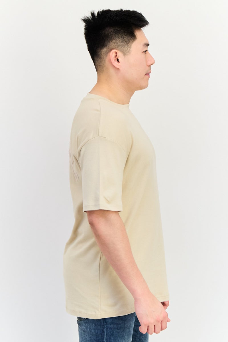 Fudo Men Crew Neck Short Sleeves Brand Logo T-Shirt, Beige - Image 2