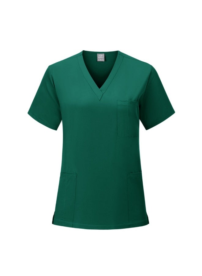 Loquat Womens Medical Scrubs Single Top Medical Uniform Single Printed Top Dark Green - Image 1