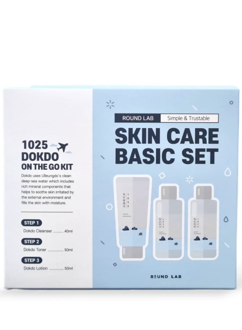 Round Lab 1025 Dokdo Skin Care Basic Set – 3-Step On-The-Go Kit (Cleanser 40ml + Toner 50ml + Lotion 50ml) - Image 1