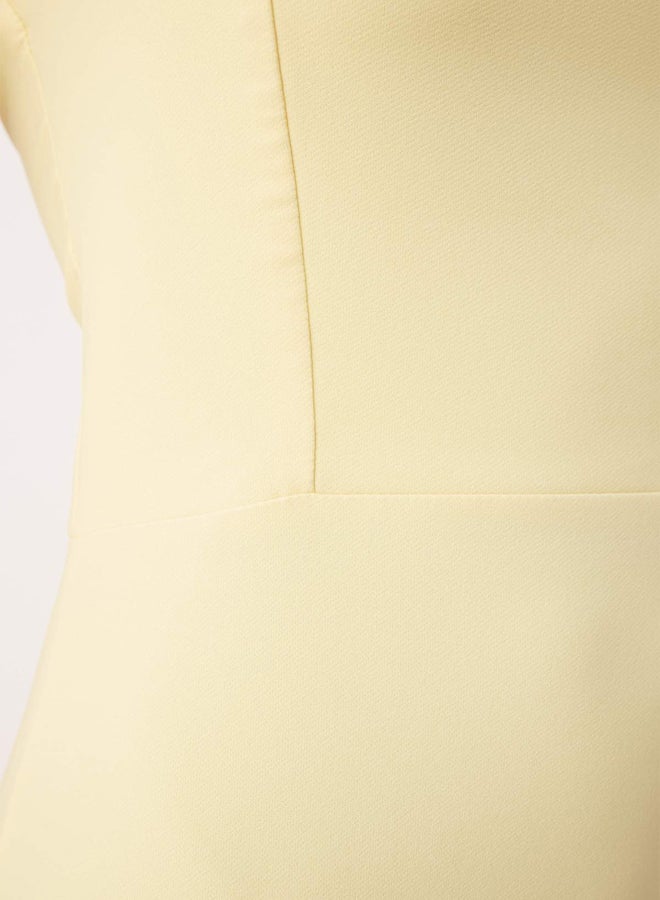 trendyol Light Yellow Body Fitting Midi Woven Dress with Slit Detail - Image 3