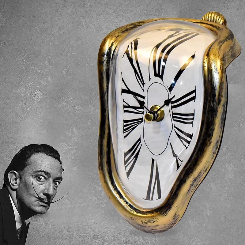 FAREVER Melting Clock, Salvador Dali Watch Melted Clock for Decorative Home Office Shelf Desk Table Funny Creative Gift，Rome Antique Gold - Image 3
