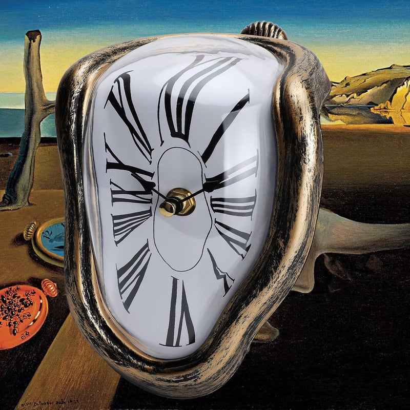 FAREVER Melting Clock, Salvador Dali Watch Melted Clock for Decorative Home Office Shelf Desk Table Funny Creative Gift，Rome Antique Gold - Image 1