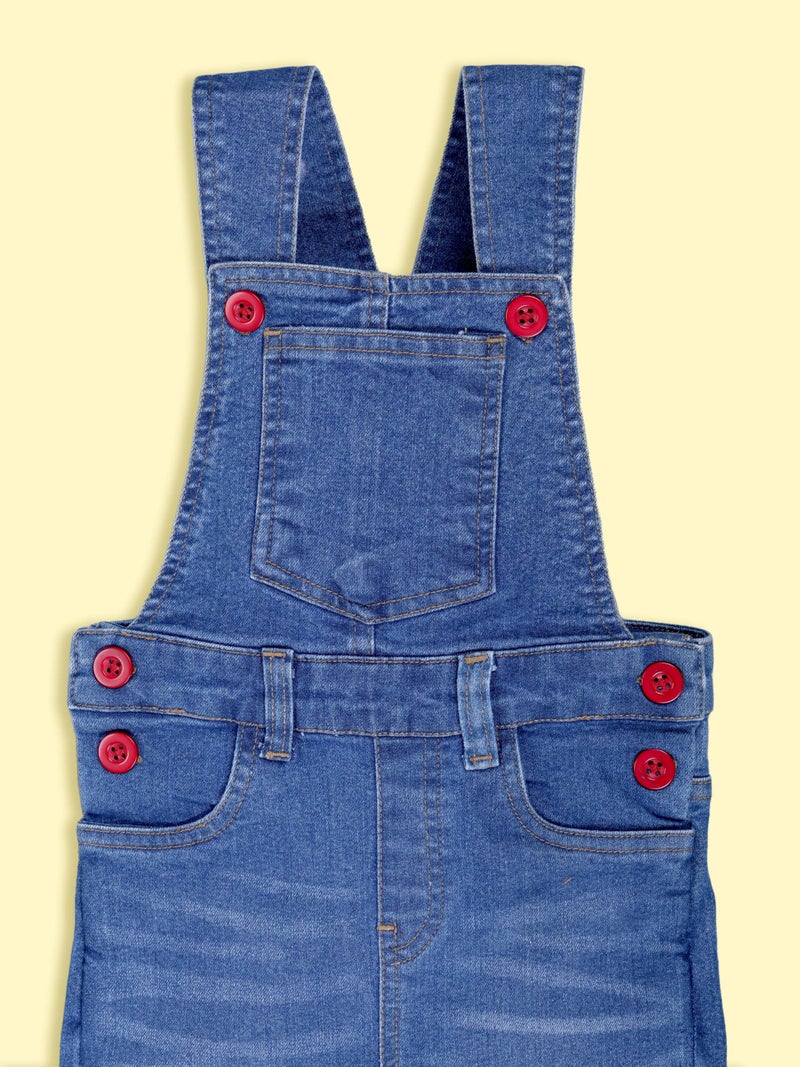 KiddoPanti Boys Denim Dungaree Pant, Mid Wash, 6-8Y, Solid,Blue - Image 4