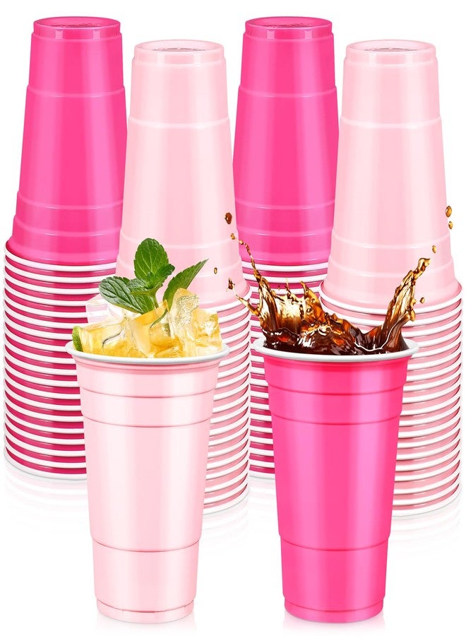 LANLISA 100Pcs Pink and Hot Pink Plastic Cups, 16 oz Disposable Cups For Birthday Party Decorations - Image 1