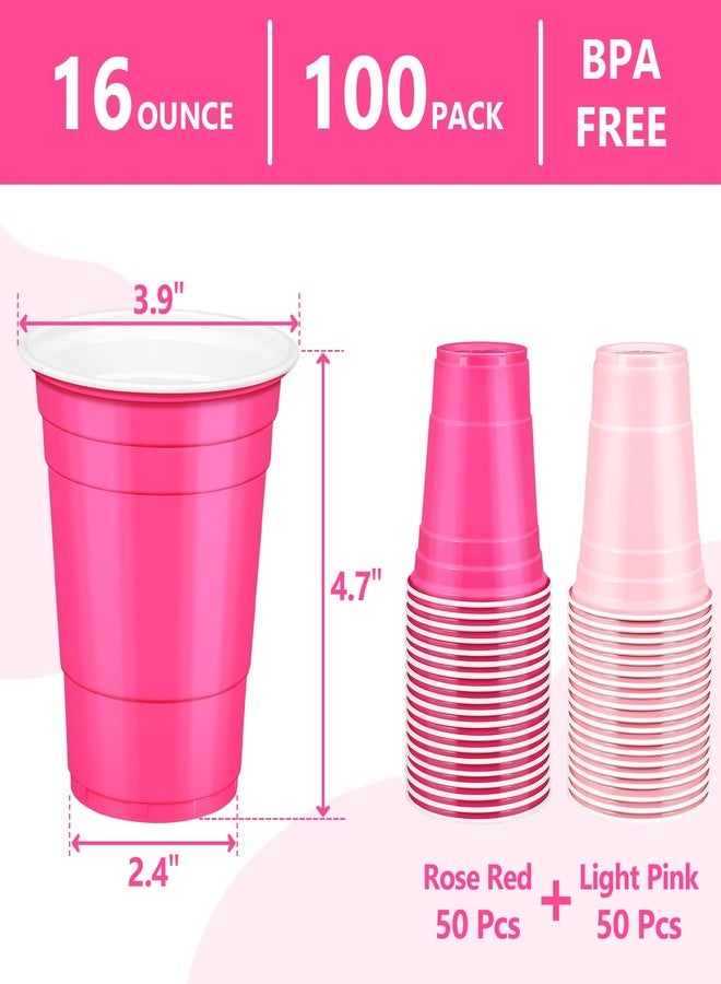 LANLISA 100Pcs Pink and Hot Pink Plastic Cups, 16 oz Disposable Cups For Birthday Party Decorations - Image 2