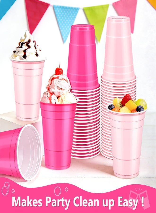 LANLISA 100Pcs Pink and Hot Pink Plastic Cups, 16 oz Disposable Cups For Birthday Party Decorations - Image 3