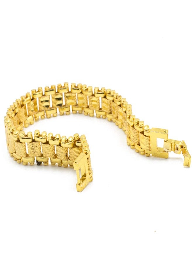 SKAB® Alloy Brass Gold Plated Sachin/Rakhi Bracelets For Men & Boys | Fashion Bracelet |Brass Gold Plated Type Bracelet| Accessories Jewellery | Birthday & Anniversary Gift (Set Of 1) - Image 2