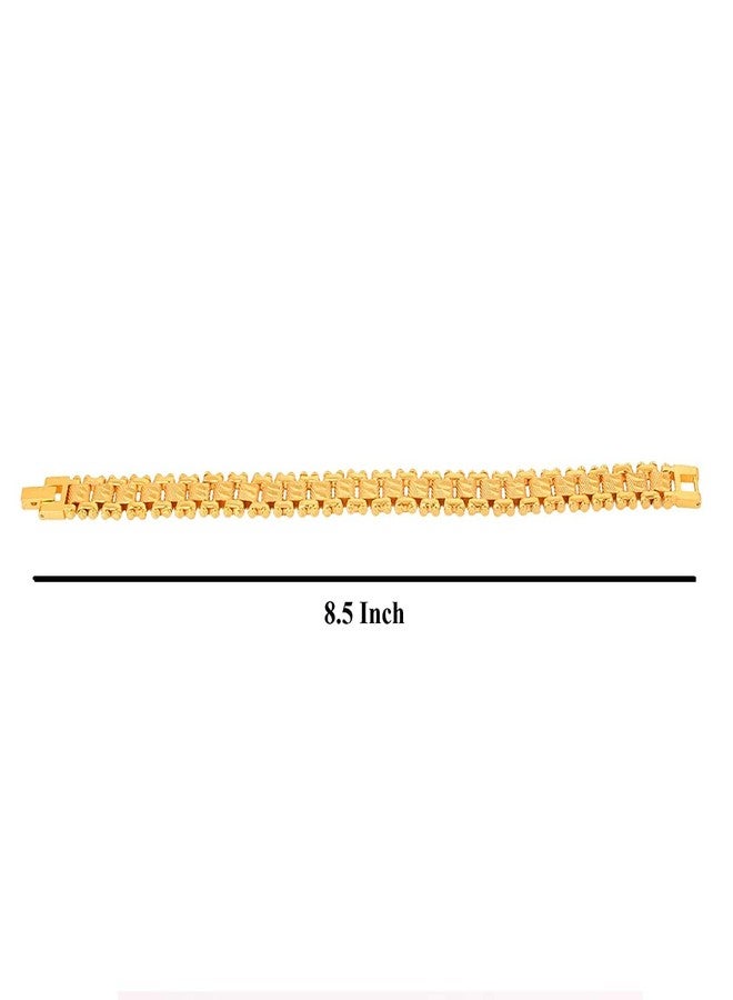 SKAB® Alloy Brass Gold Plated Sachin/Rakhi Bracelets For Men & Boys | Fashion Bracelet |Brass Gold Plated Type Bracelet| Accessories Jewellery | Birthday & Anniversary Gift (Set Of 1) - Image 3