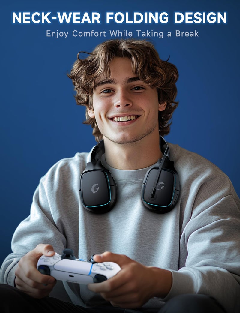 Gvyugke 2.4GHz Wireless Gaming Headsets for PS5, PS4, PC, Switch - Bluetooth 5.3 Gaming Headphones with Noise Canceling Mic, 7.1 Surround Sound, 70H Battery, Blue Lighting - Black - Image 4