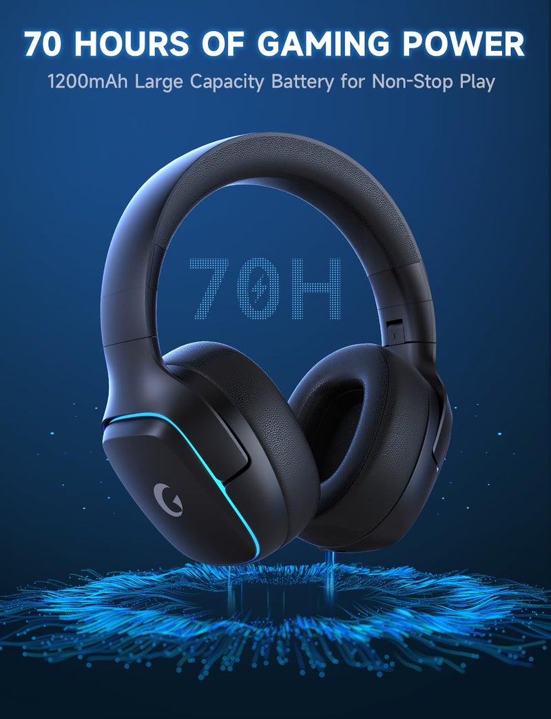 Gvyugke 2.4GHz Wireless Gaming Headsets for PS5, PS4, PC, Switch - Bluetooth 5.3 Gaming Headphones with Noise Canceling Mic, 7.1 Surround Sound, 70H Battery, Blue Lighting - Black - Image 3