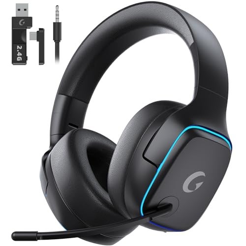 Gvyugke 2.4GHz Wireless Gaming Headsets for PS5, PS4, PC, Switch - Bluetooth 5.3 Gaming Headphones with Noise Canceling Mic, 7.1 Surround Sound, 70H Battery, Blue Lighting - Black - Image 1