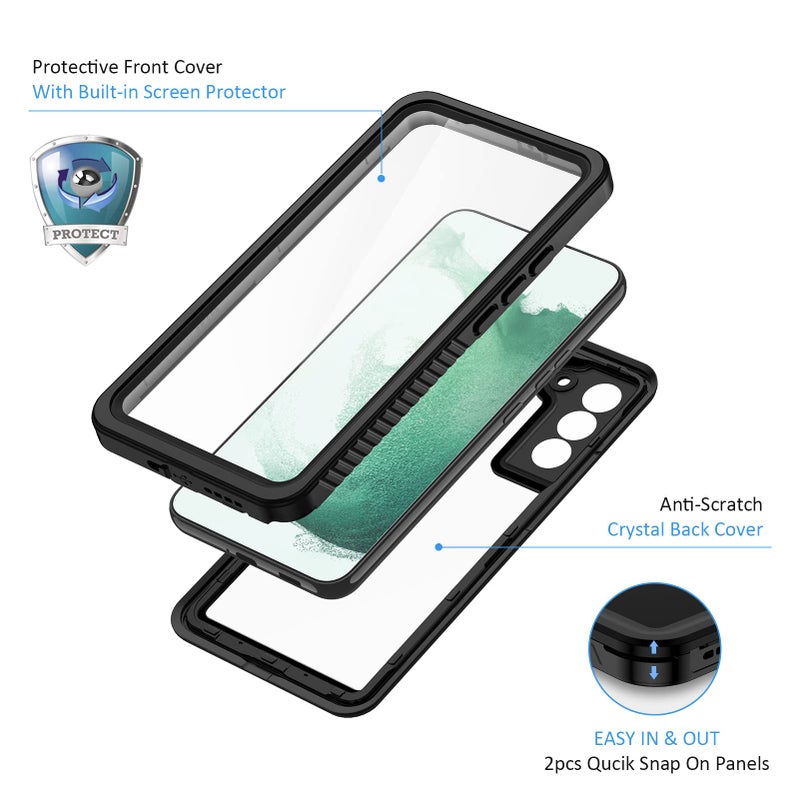 Lanhiem for Samsung Galaxy S22+ Plus Case, IP68 Waterproof Dustproof Case with Built-in Screen Protector, Heavy Duty Full Body Protective Phone Case for Samsung S22 Plus 5G, Black/Clear - Image 4