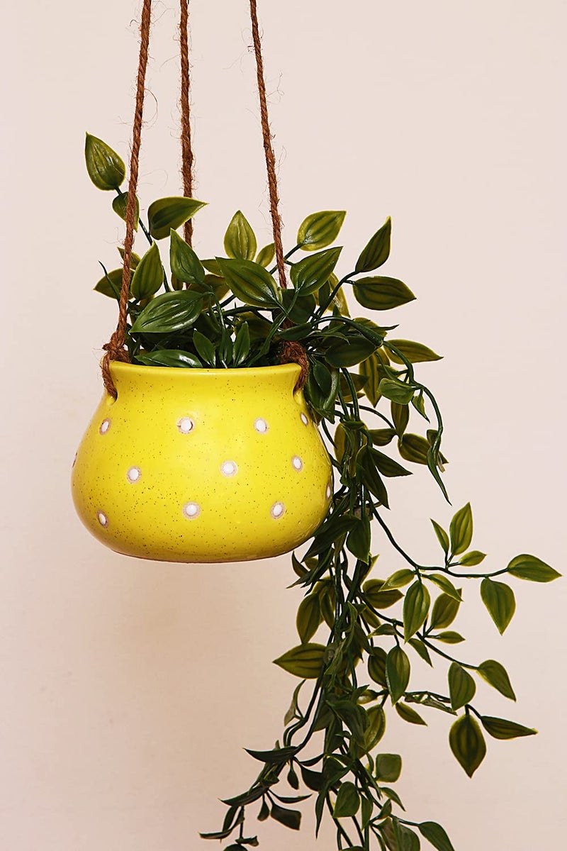 Leafy Tales Hanging Matki Shape Ceramic Pot Set of 2, Pot Only, Multicolor - Image 5