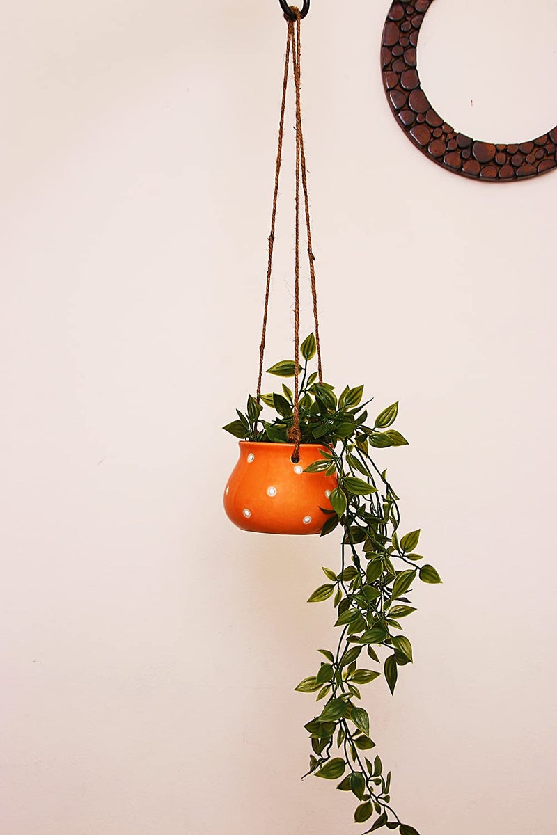 Leafy Tales Hanging Matki Shape Ceramic Pot Set of 2, Pot Only, Multicolor - Image 2