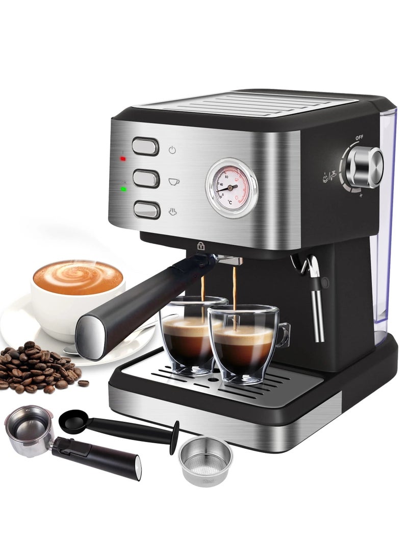 Espresso Coffee Maker Machine with Milk Frothing 20 Bar 850W 1.5L, CM3020-Silver/Black - Image 1