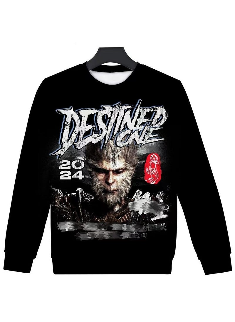 MQD Black Mythical Loose Round Neck Hoodie 