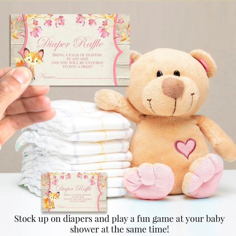 Amanda Creation Watercolor Floral Woodland FoxThemed Diaper Raffle Tickets for Girl Baby Showers 20 2 X 3 Double Sided Inserts Bring a Pack of Diapers to Win Favors  Prizes - Image 5