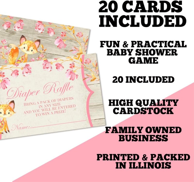 Amanda Creation Watercolor Floral Woodland FoxThemed Diaper Raffle Tickets for Girl Baby Showers 20 2 X 3 Double Sided Inserts Bring a Pack of Diapers to Win Favors  Prizes - Image 4