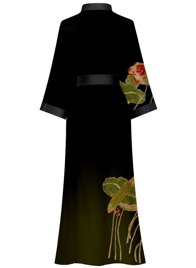 Kihnop Women's Long Kimono Robes Floral Long Satin Robes Long Silk Robes Silky Bathrobes Sleepwear One Size, Lotus Flower, One size - Image 2