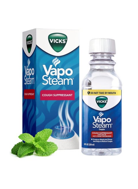 VapoSteam Medicated Liquid with Camphor, a Cough Suppressant, Helps Relieve Coughing, for Use in Vicks Vaporizers and Humidifiers, FSA and HSA Eligible, 8 Oz