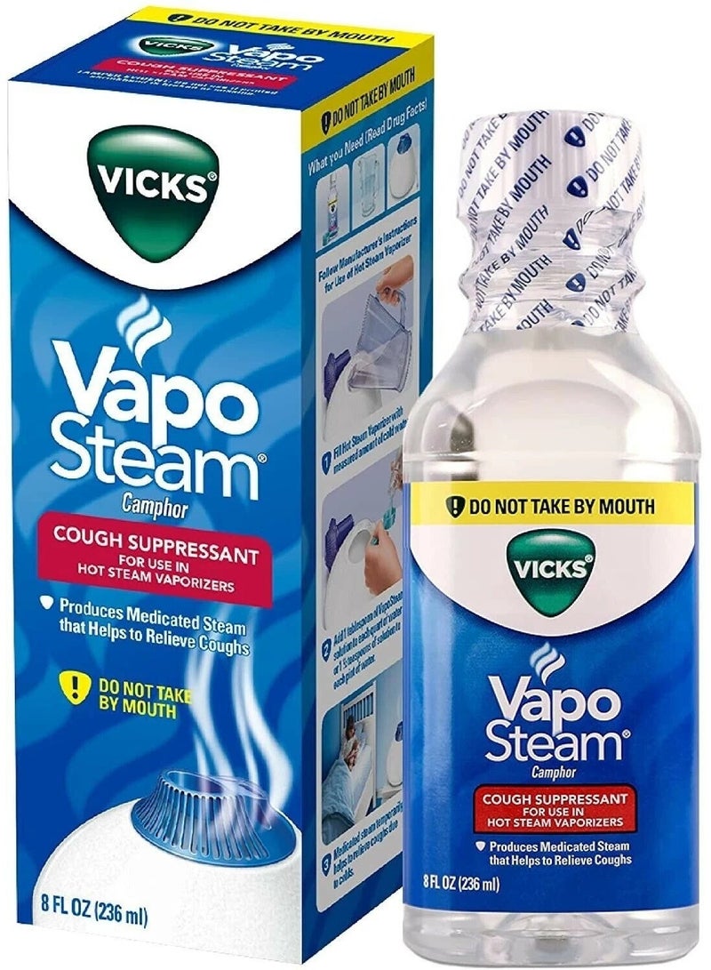 Vicks VapoSteam Medicated Liquid with Camphor, a Cough Suppressant, Helps Relieve Coughing, for Use in Vicks Vaporizers and Humidifiers, FSA and HSA Eligible, 8 Oz - Image 1