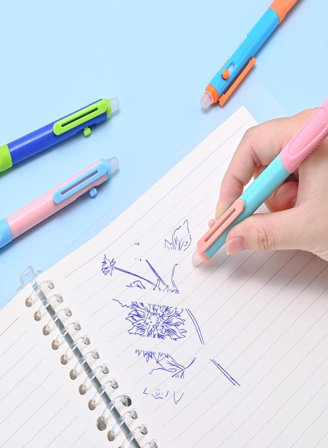 Temiary 8 Pcs Aesthetic Retractable Erasable Gel Pens & 10 Pcs Extra Refills, Ink Pen with Eraser, 0.5 mm Fine Point Smooth Writing for Students School Office Supplies (Blue Ink) - Image 4