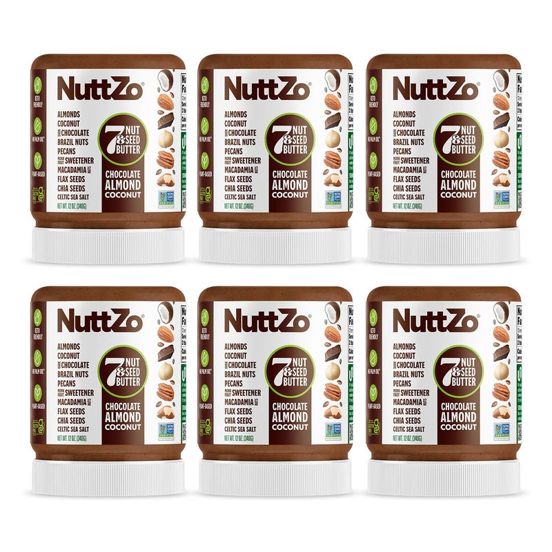 NuttZo Coconut Almond Dark Chocolate Keto Mixed Nut and Seed Butter | 7 Nuts & Seeds Blend, Keto-Friendly, Gluten-Free, Vegan, Kosher | No Added Sugar or Oil | 4g Net Carbs | 12oz Jar (Pack of 6) - Image 1