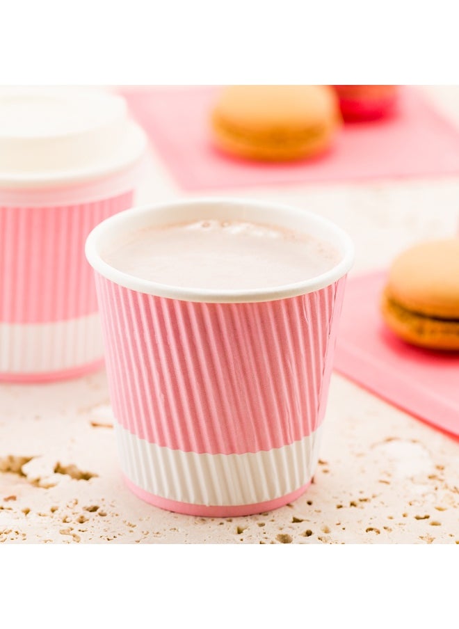 Restaurantware Restaurantware 4 Ounce Ripple Insulated Coffee Cups, 500 Double Wall Corrugated Tumblers, Leakproof, Non-Slip Light Pink Paper Design, Recyclable, Ribbed Surface, Matching Lids Sold Separately  - Image 3