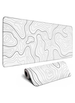 GTSOL Large Gaming Mouse Pad with Stitched Edges, Minimalist Topographic Map Desk Mat, Extended XL Mousepad with Anti-Slip Base, Cool Desk Pad for Keyboard and Mouse, 31.5 x 11.8 in, White  - Image 1