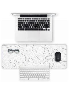 GTSOL Large Gaming Mouse Pad with Stitched Edges, Minimalist Topographic Map Desk Mat, Extended XL Mousepad with Anti-Slip Base, Cool Desk Pad for Keyboard and Mouse, 31.5 x 11.8 in, White  - Image 2