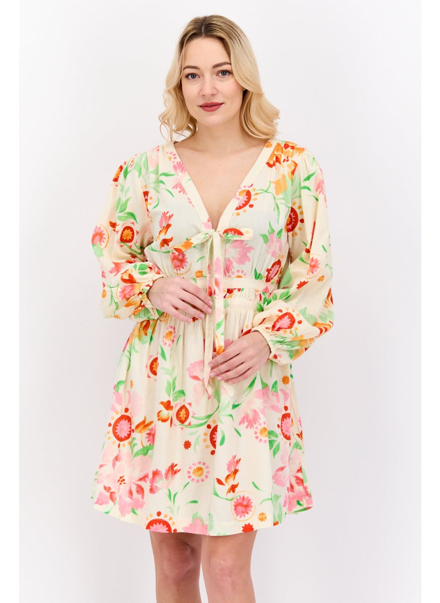 RIVER ISLAND Women Floral Mini Dress, Cream Combo  - Image 1