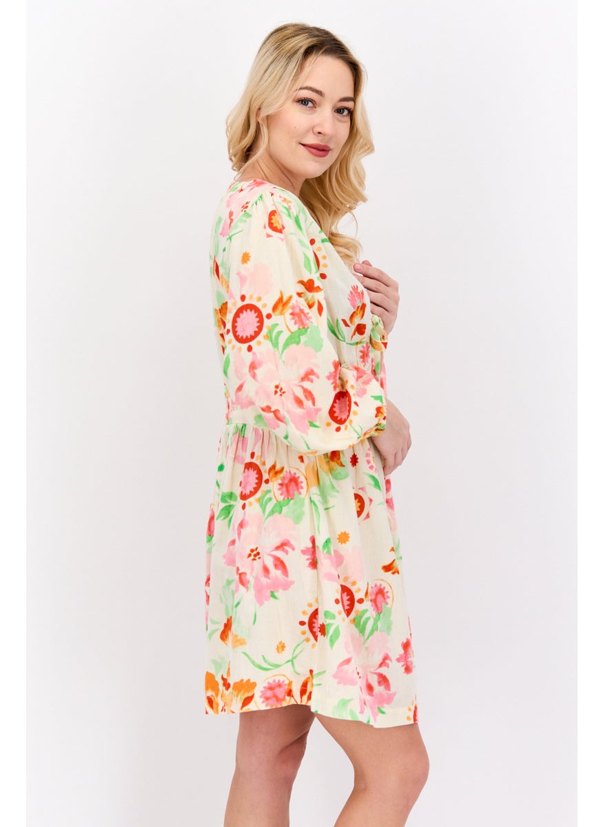 RIVER ISLAND Women Floral Mini Dress, Cream Combo  - Image 3