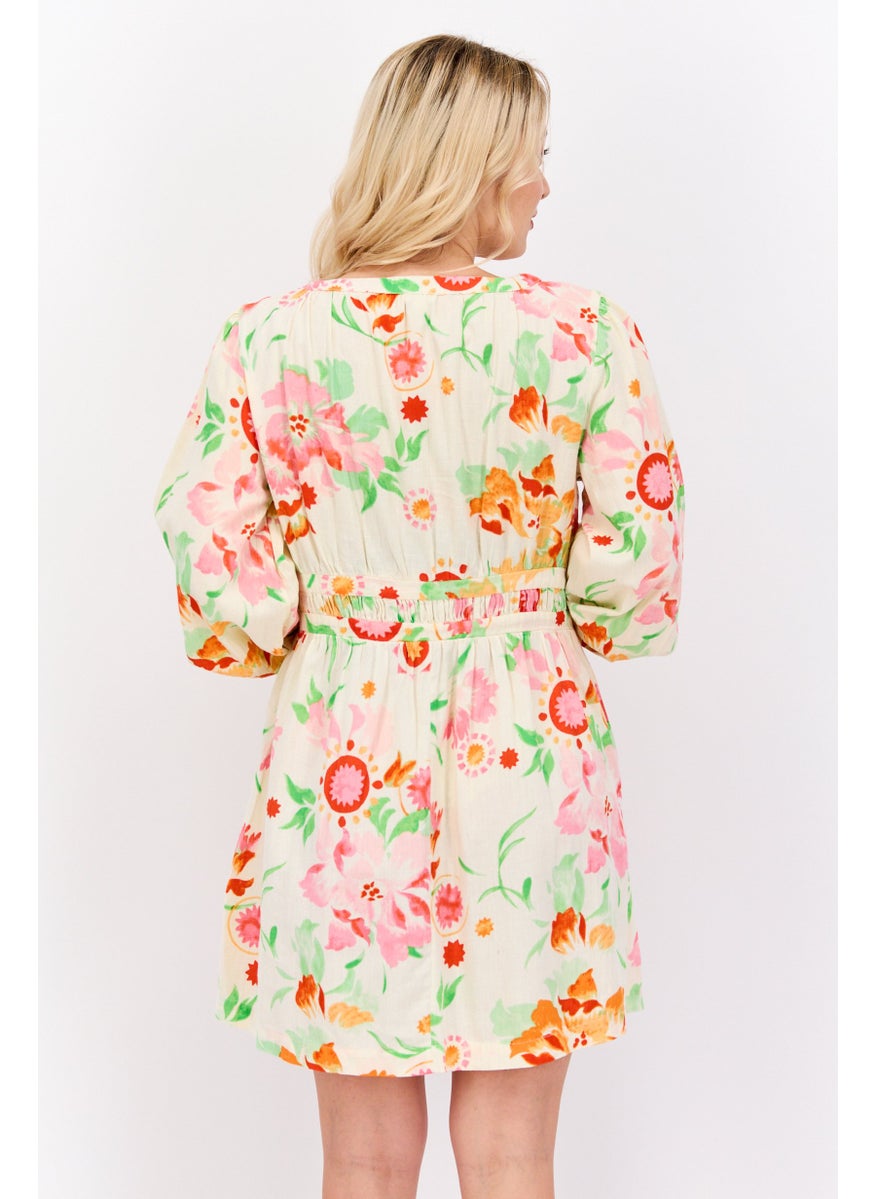 RIVER ISLAND Women Floral Mini Dress, Cream Combo  - Image 2