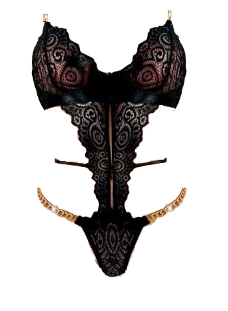 MANIKAN Women's lace lingerie suit with a belt and a chain from the waist  - Image 1