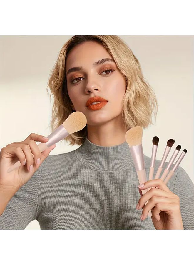 6 Piece Blush And Contour Eyeshadow Brush Set In Apricot For Daily Face Eye Makeup - Image 5