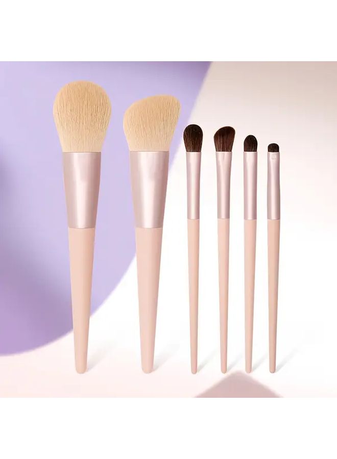 6 Piece Blush And Contour Eyeshadow Brush Set In Apricot For Daily Face Eye Makeup - Image 1