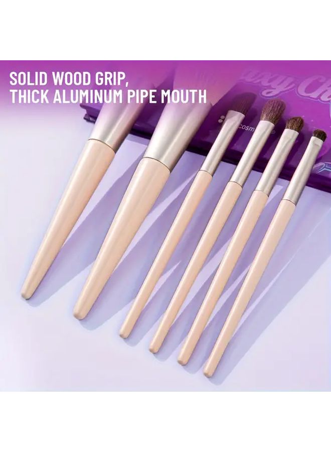 6 Piece Blush And Contour Eyeshadow Brush Set In Apricot For Daily Face Eye Makeup - Image 3