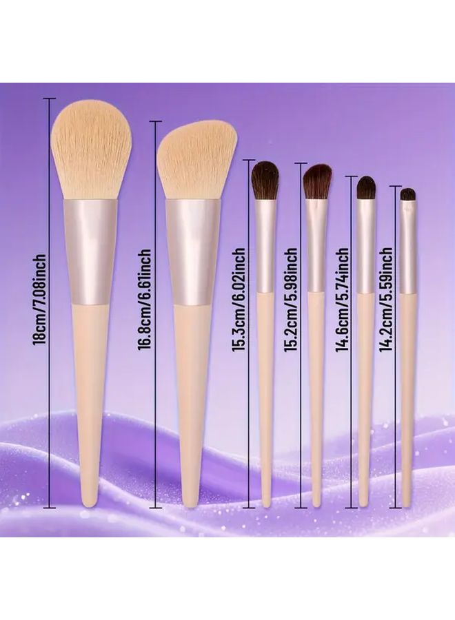 6 Piece Blush And Contour Eyeshadow Brush Set In Apricot For Daily Face Eye Makeup - Image 4