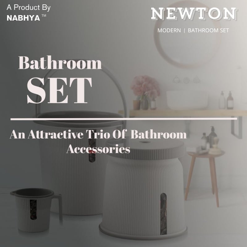 Nabhya Combo of 3 pcs Bathroom Accessories Set Plastic Bathroom Set with 20Ltr Plastic Bucket, Small Mug and Big Stool for Home, Kitchen & Bathroom (Grey) - Image 2