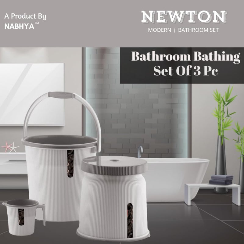 Nabhya Combo of 3 pcs Bathroom Accessories Set Plastic Bathroom Set with 20Ltr Plastic Bucket, Small Mug and Big Stool for Home, Kitchen & Bathroom (Grey) - Image 4