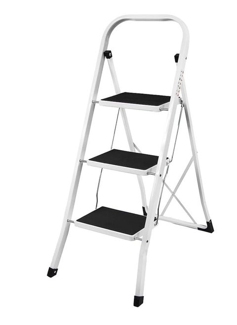 3 Step Ladder, Heavy Duty Steel, Foldable, Portable Design with Non-Slip Mat
