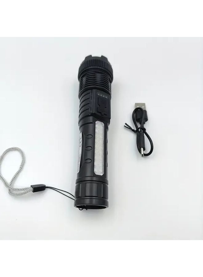 Ab Black LED Ultra Bright Extendable Flashlight USB Rechargeable 1200mAh 7 Modes Telescopic Zoom For Camping Emergency - Image 1