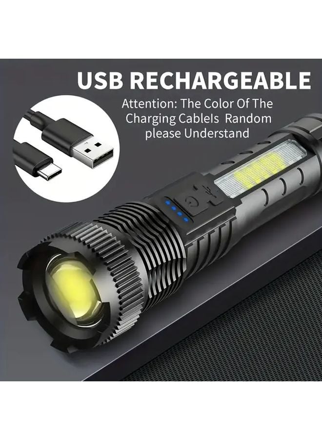 Ab Black LED Ultra Bright Extendable Flashlight USB Rechargeable 1200mAh 7 Modes Telescopic Zoom For Camping Emergency - Image 3