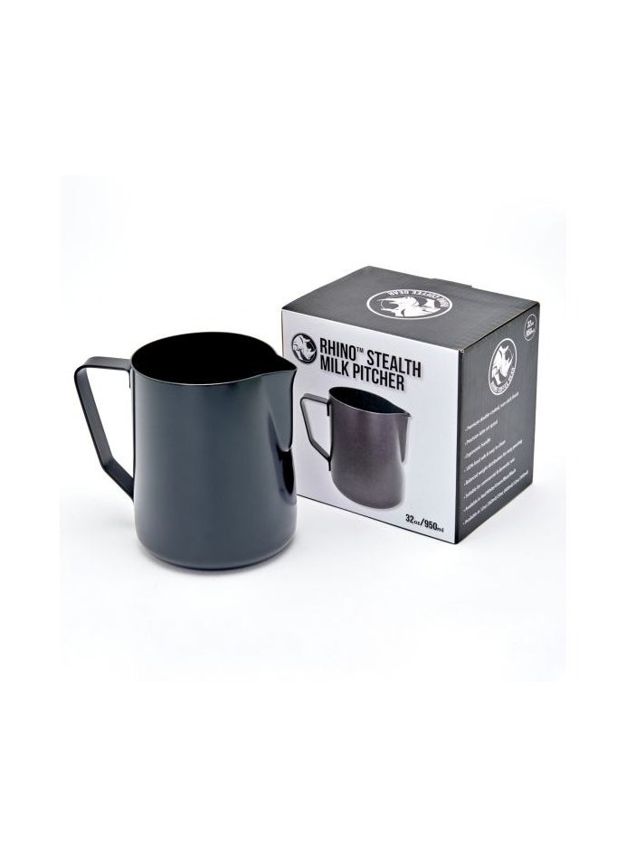 Rhino Coffee Gear - Stealth Milk Pitcher, Professional Pouring Spout, Polished Non-Stick Coating, Stainless Steel, 32oz (950ml) - Black - Image 1