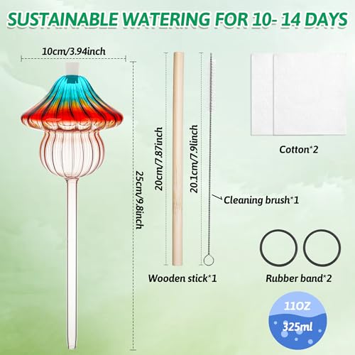 Kaimfdg 11 oz Large Plant Watering Globes Mushroom, Gradient Color Glass Watering Bulbs, Self Watering Planter Insert, Self Watering Globes - Vacation Plant Watering Devices for Travel (Large 2-Pack) - Image 3