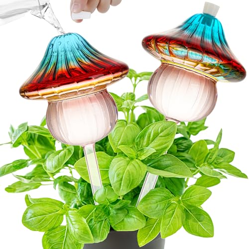 Kaimfdg 11 oz Large Plant Watering Globes Mushroom, Gradient Color Glass Watering Bulbs, Self Watering Planter Insert, Self Watering Globes - Vacation Plant Watering Devices for Travel (Large 2-Pack) - Image 1